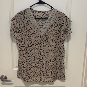 Beige Floral V-Neck Blouse